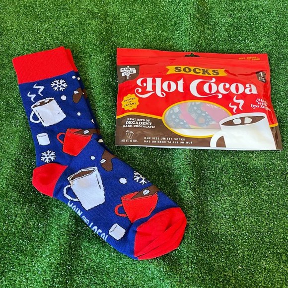 Main and Local Smooth and Creamy Hot Cocoa Blue Casual Crew Socks Size OS NEW - Picture 2 of 11